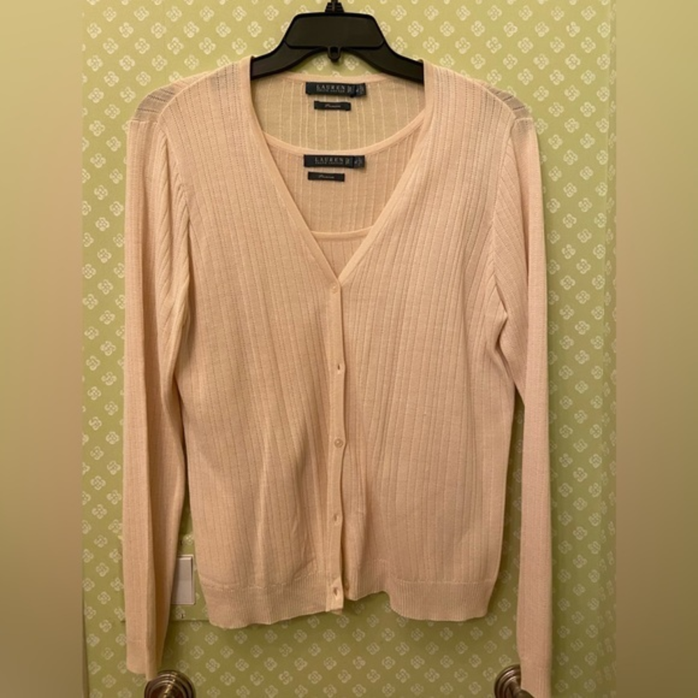 Ralph Lauren, v neck sweater and crew‎ neck cami sweater set, cream color, sz XL